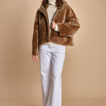 022 montone zip con cappuccio 24022-300 MASTICE milaura 