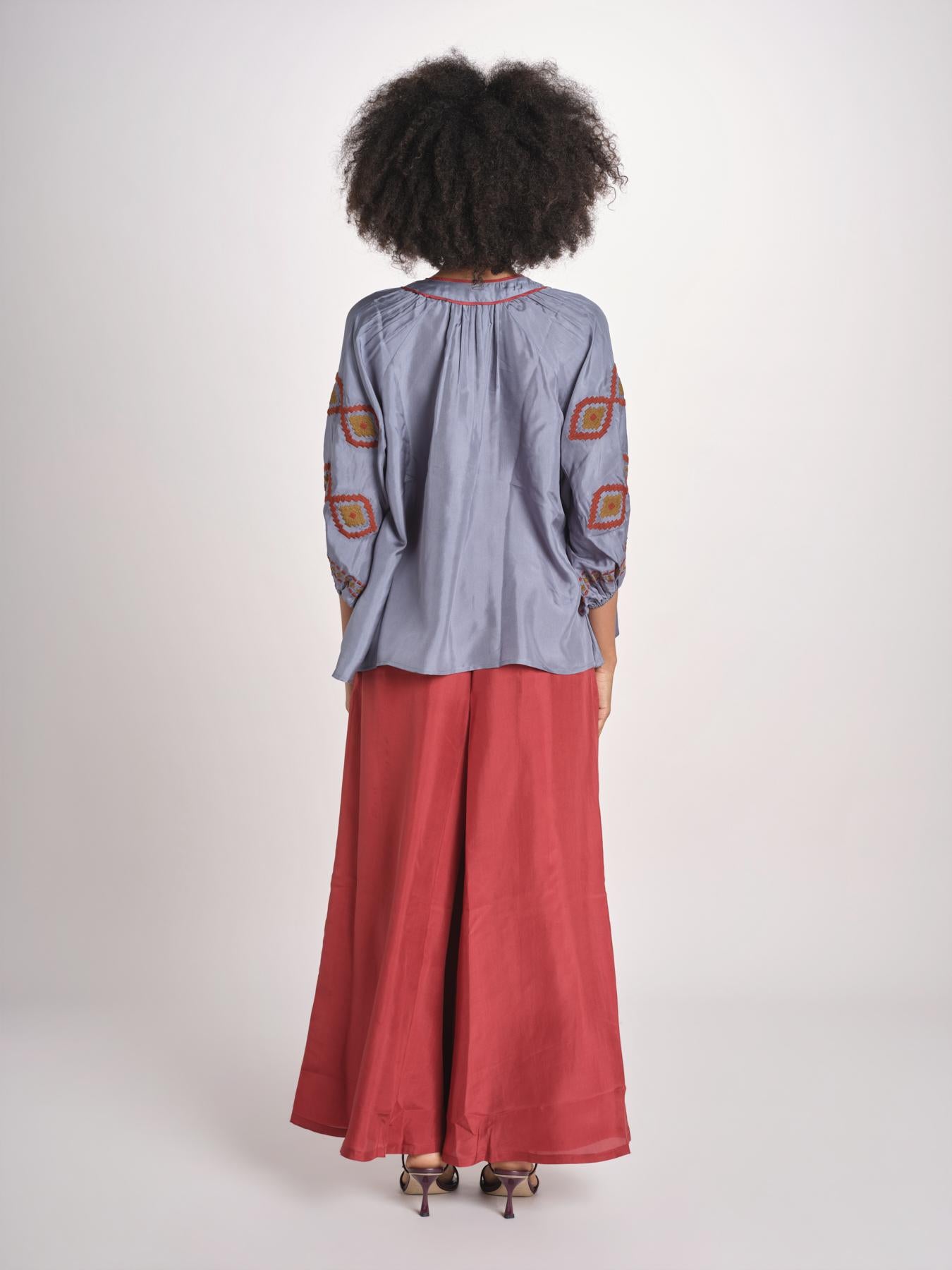 camicia in seta BE25261 GREEN BLU benaras soleil 