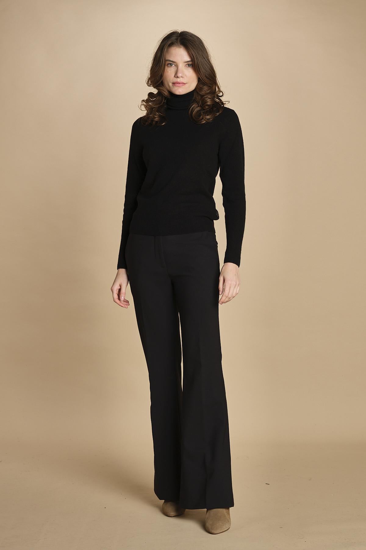 pantalone lungo a zampa. PAOLINA PL142 NERO nine in the morning 