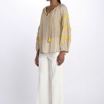 BYBLOS camicia manica ricamata by milaura. BE22293A BEIGE YELLOW benaras soleil 