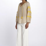 BYBLOS camicia manica ricamata by milaura. BE22293A BEIGE YELLOW benaras soleil 