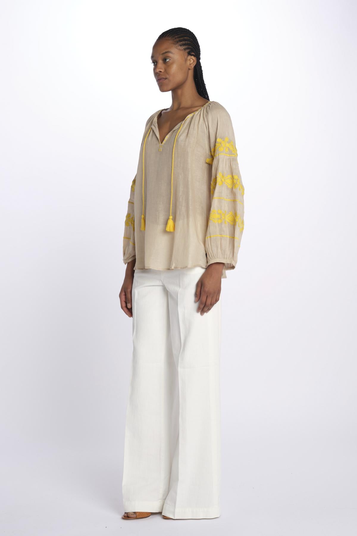 BYBLOS camicia manica ricamata by milaura. BE22293A BEIGE YELLOW benaras soleil 