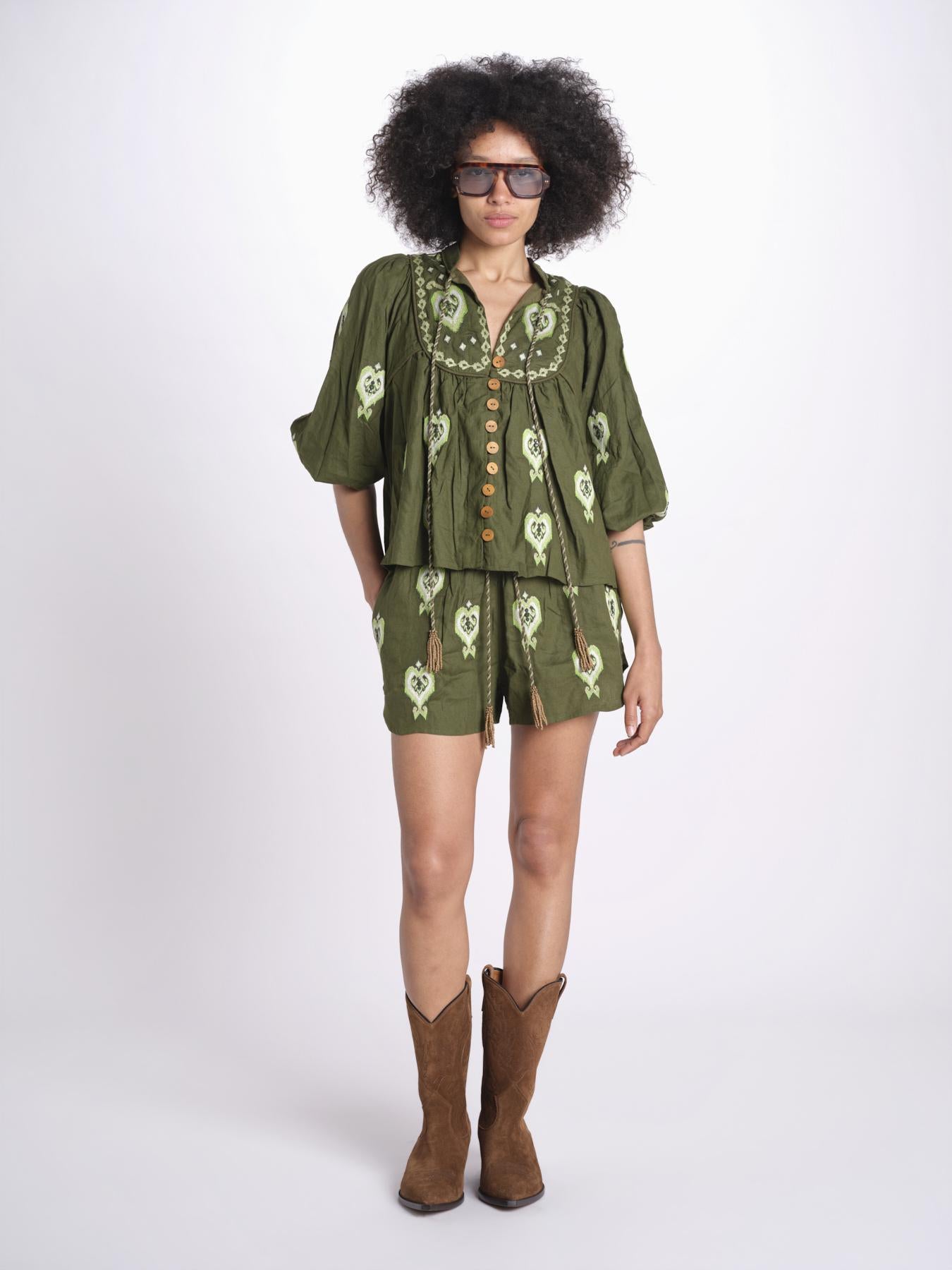 camicia m/l ricamo cuori 344172 GREEN L 0013 farm rio 