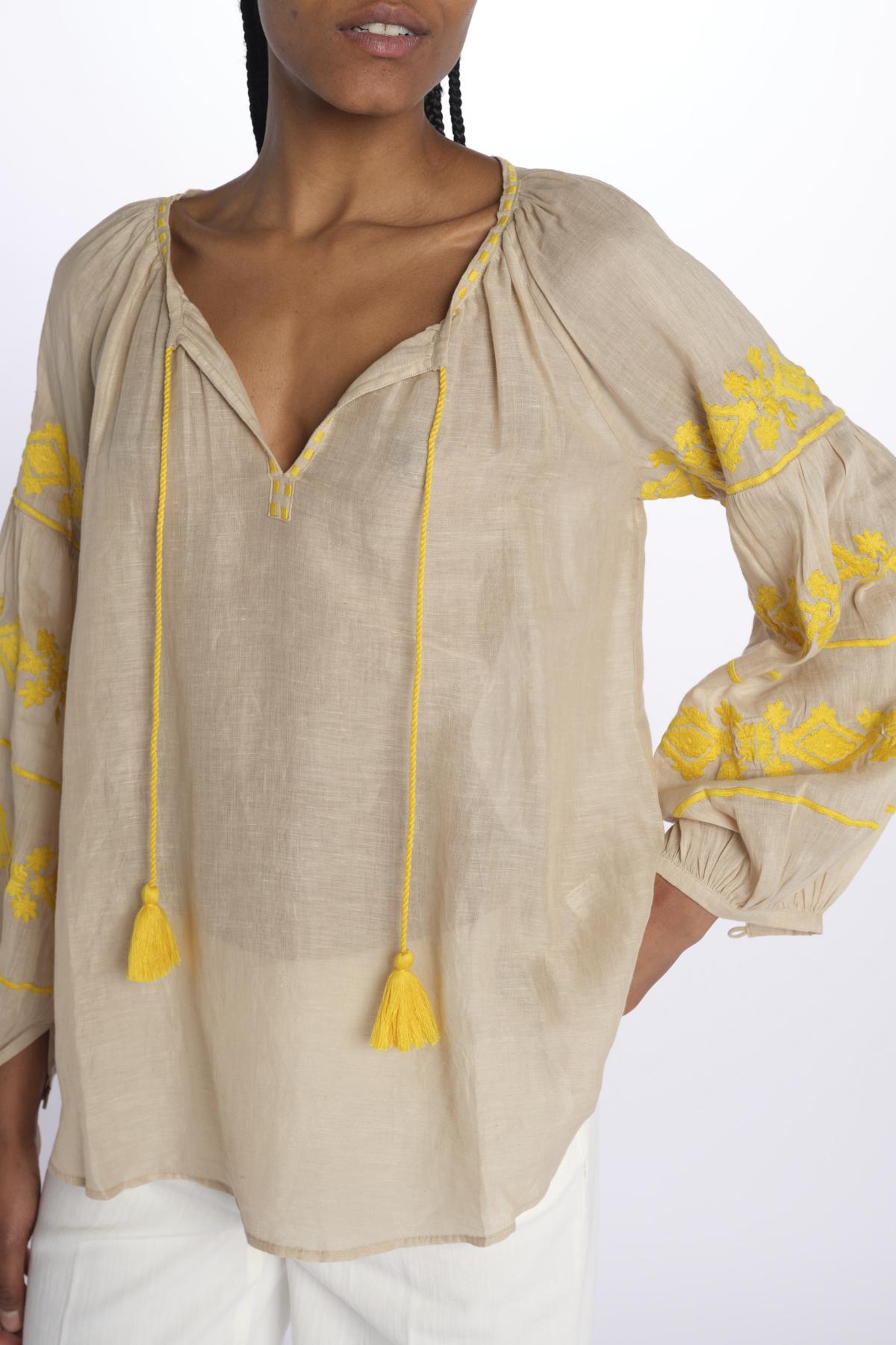BYBLOS camicia manica ricamata by milaura. BE22293A BEIGE YELLOW benaras soleil 