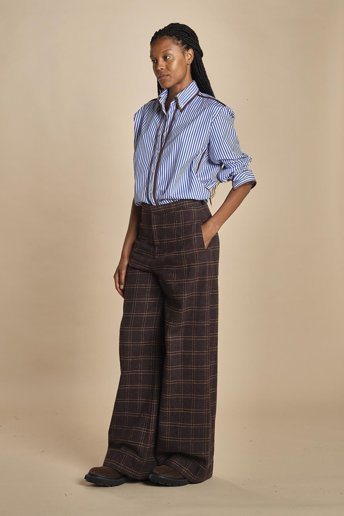 pantalone diritto in galles JEAN MJD223_A26240 BRWN COTTON CHECK jejia 
