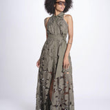 chemisiere lungo con fiori intarsiati IRIS M8611 PESTO lace the label 