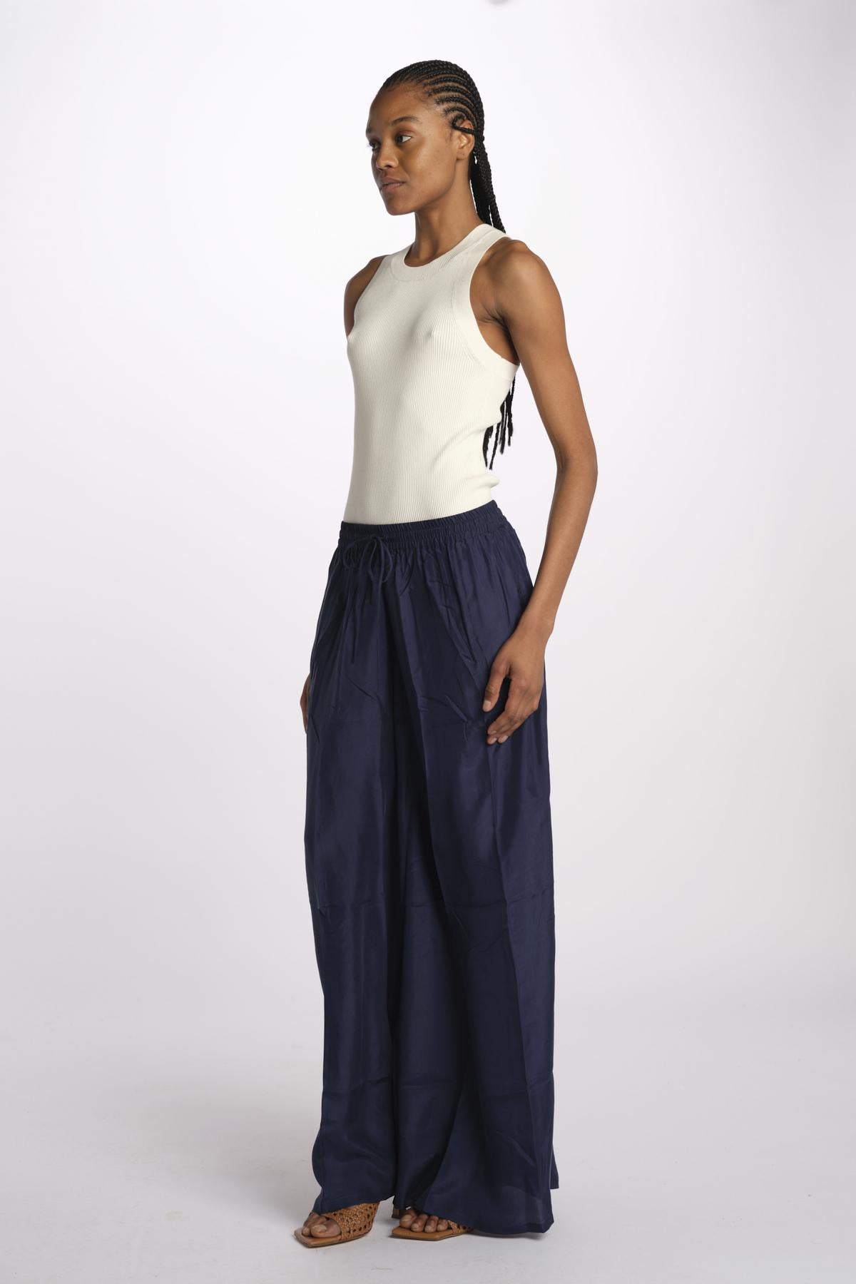 PALAZZO pantaloni in seta  by milaura. BE24252PANT NAVY benaras soleil 