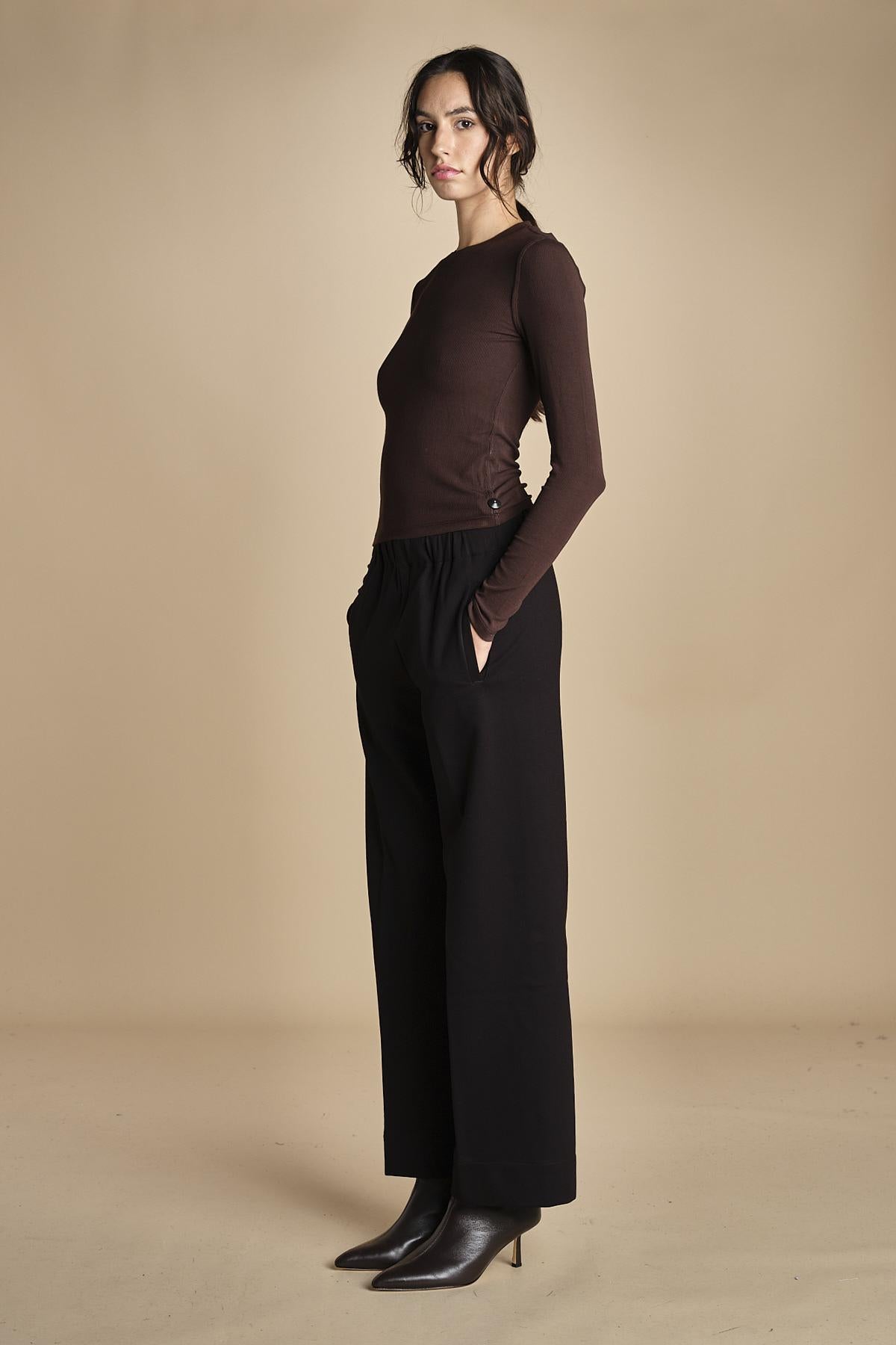 pantalone con elastico in punto milano PENSIL BLACK true avenue 