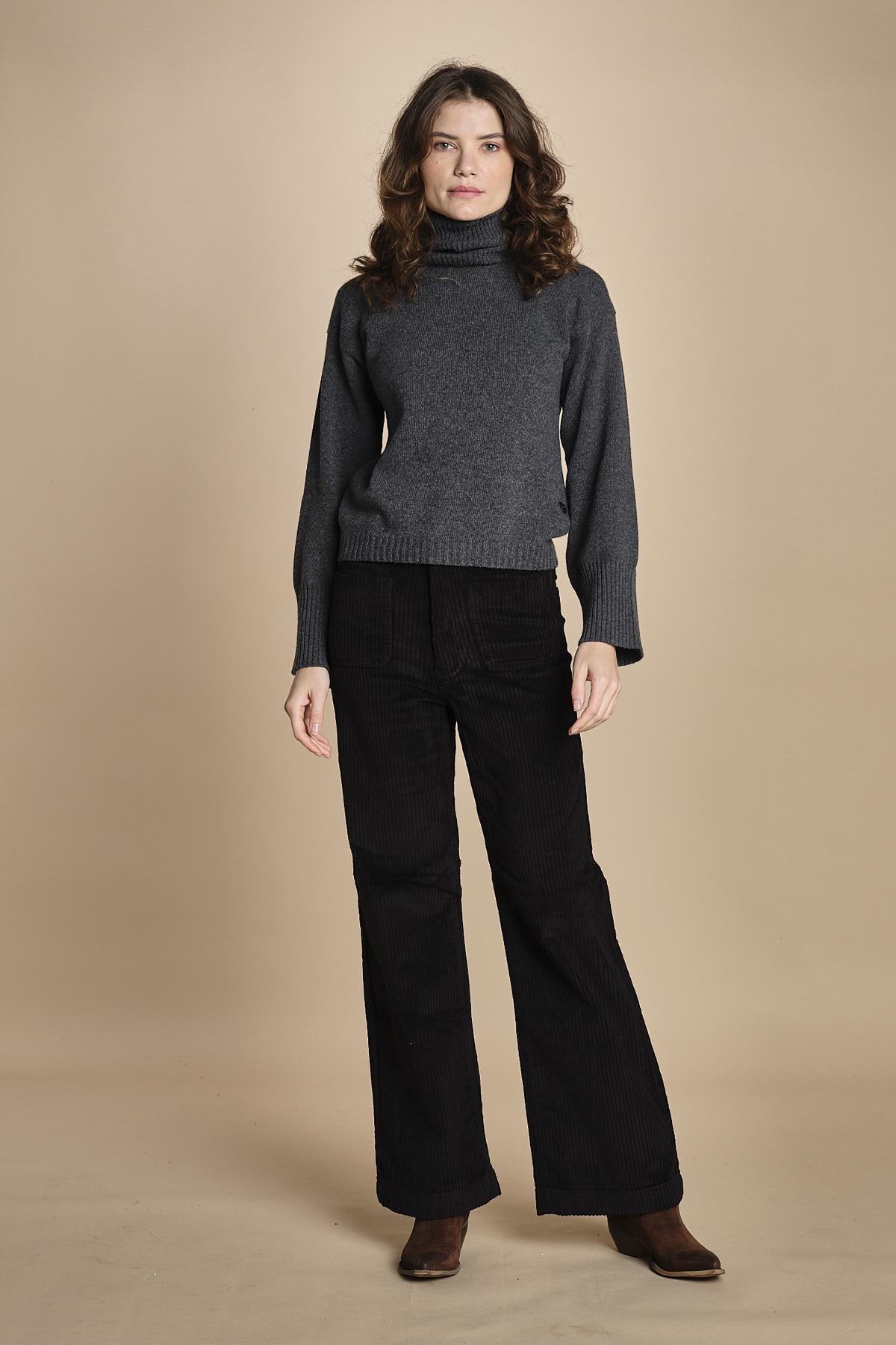 pantalone a zampa con taschine FAUVE WX BLACK fam 