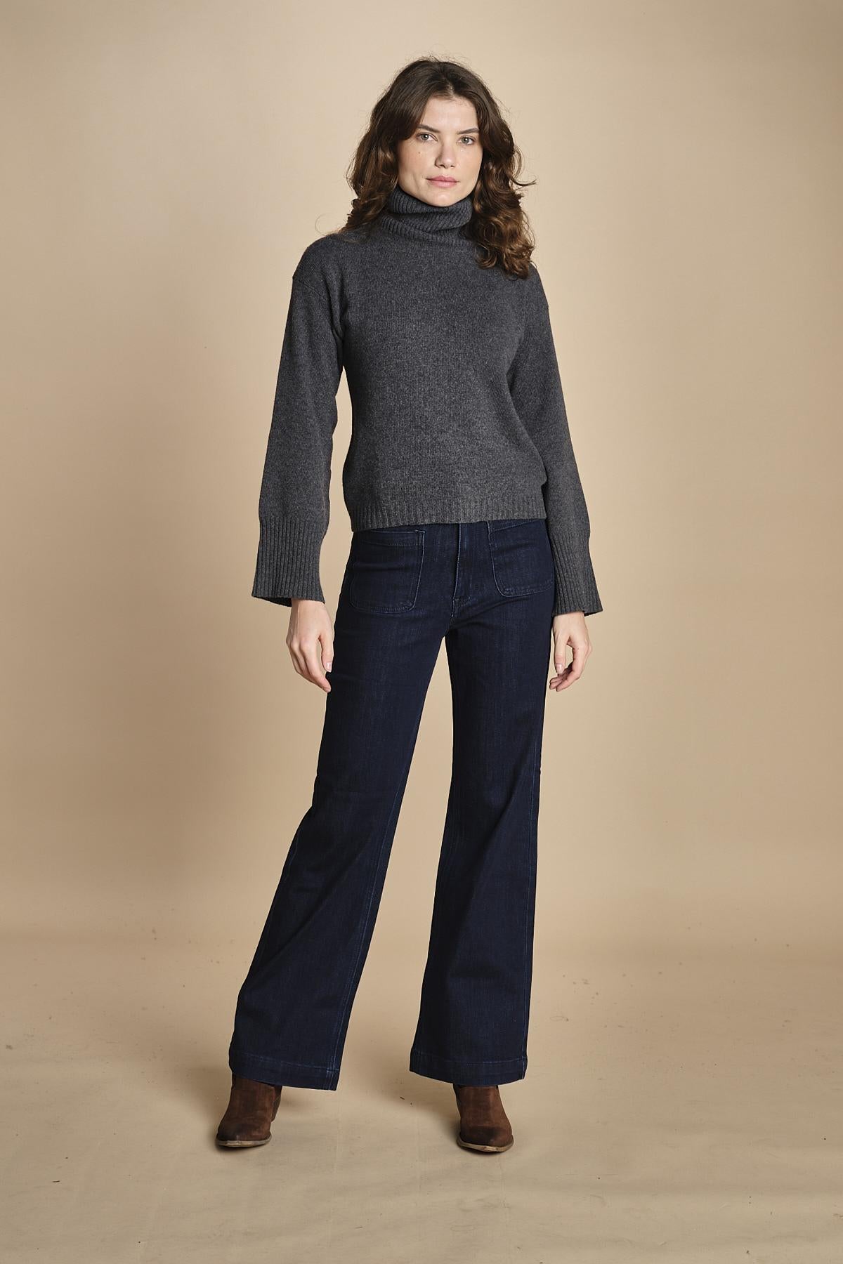 denim a zampa con taschine FAUVE INDIGO fam 