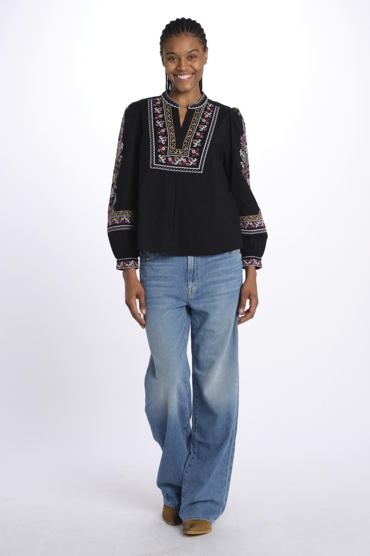 Camicia ricamo punto croce CALOE BLEUNUIT ba&sh 