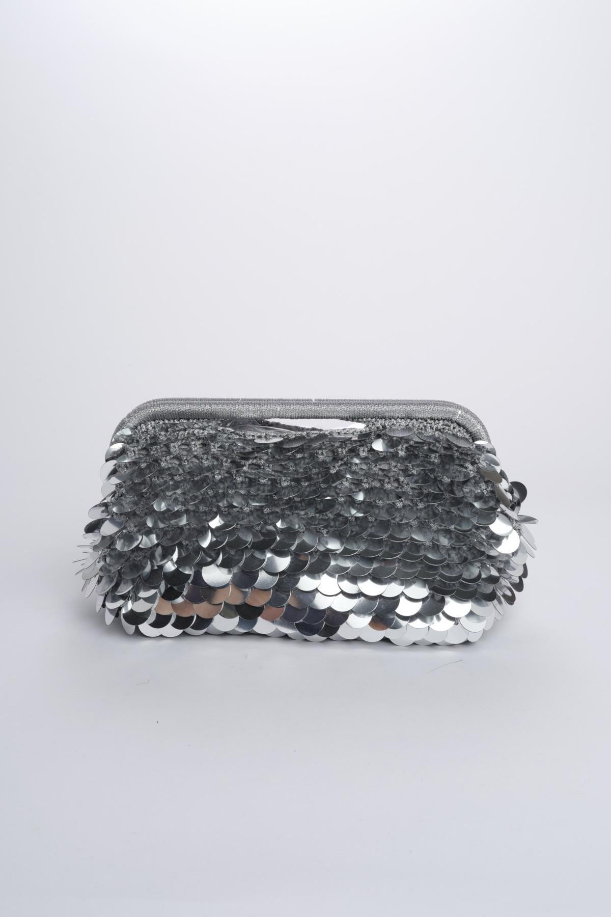 Clutch SANTORINI grande con paillettes BAG SANTORINI SILVER boheme couture 