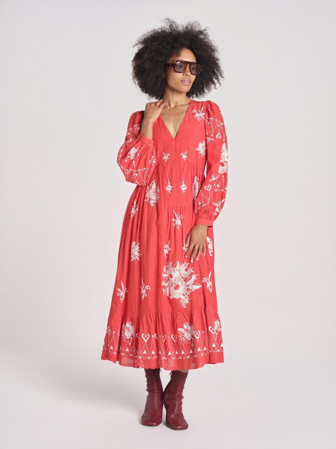 abito con ricamo fiori SERAFINA DRESS 100 POPPY sea ny 