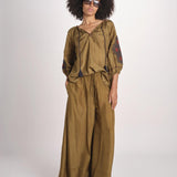 Pantalone in seta over BE25252 KHAKI benaras soleil 