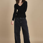 maglia scollo a v NOVA KNIT BLOUSE BLACK herskind 
