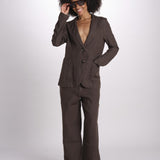 pantalone diritto in lino ERICA STRUCTURELINEN BROWN true avenue 