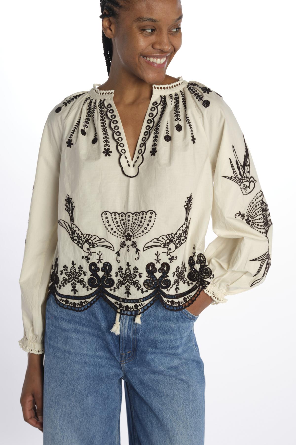 Camicia  KINGSLEY ricamo fiore 091 CREAM sea ny 