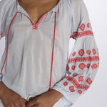 BALERIC camicia con maniche ricamate by milaura. BE22189 PALE BLU RED benaras soleil 