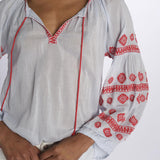 BALERIC camicia con maniche ricamate by milaura. BE22189 PALE BLU RED benaras soleil 