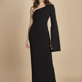maxidress monospalla con manica a campana ALINA BLACK solace 