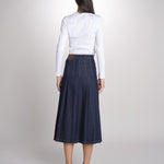 Gonna midi con pieghe semicucite in denim OVALE 2615101071600 001 BLU weekend maxmara 
