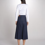Gonna midi con pieghe semicucite in denim OVALE 2615101071600 001 BLU weekend maxmara 
