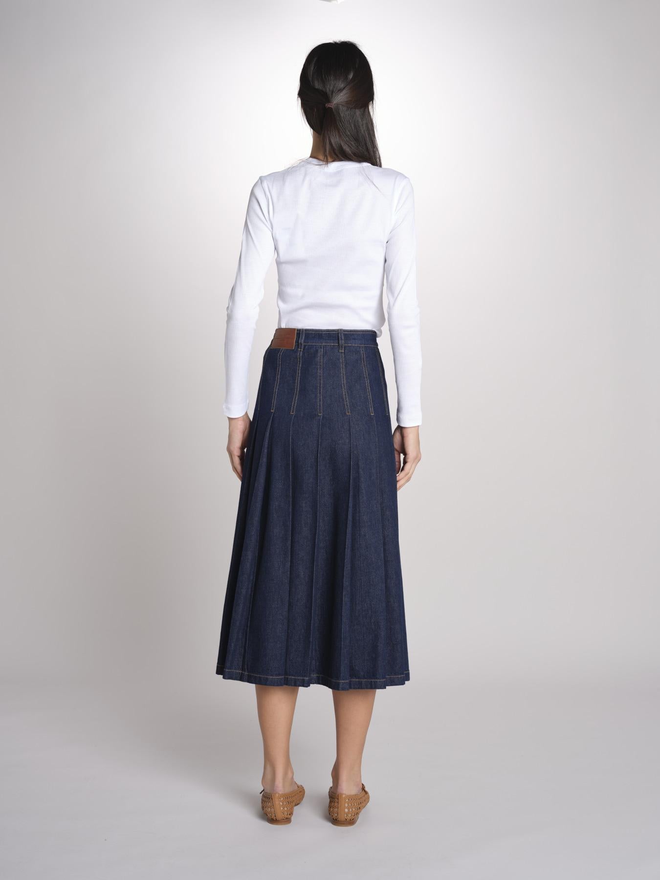 Gonna midi con pieghe semicucite in denim OVALE 2615101071600 001 BLU weekend maxmara 