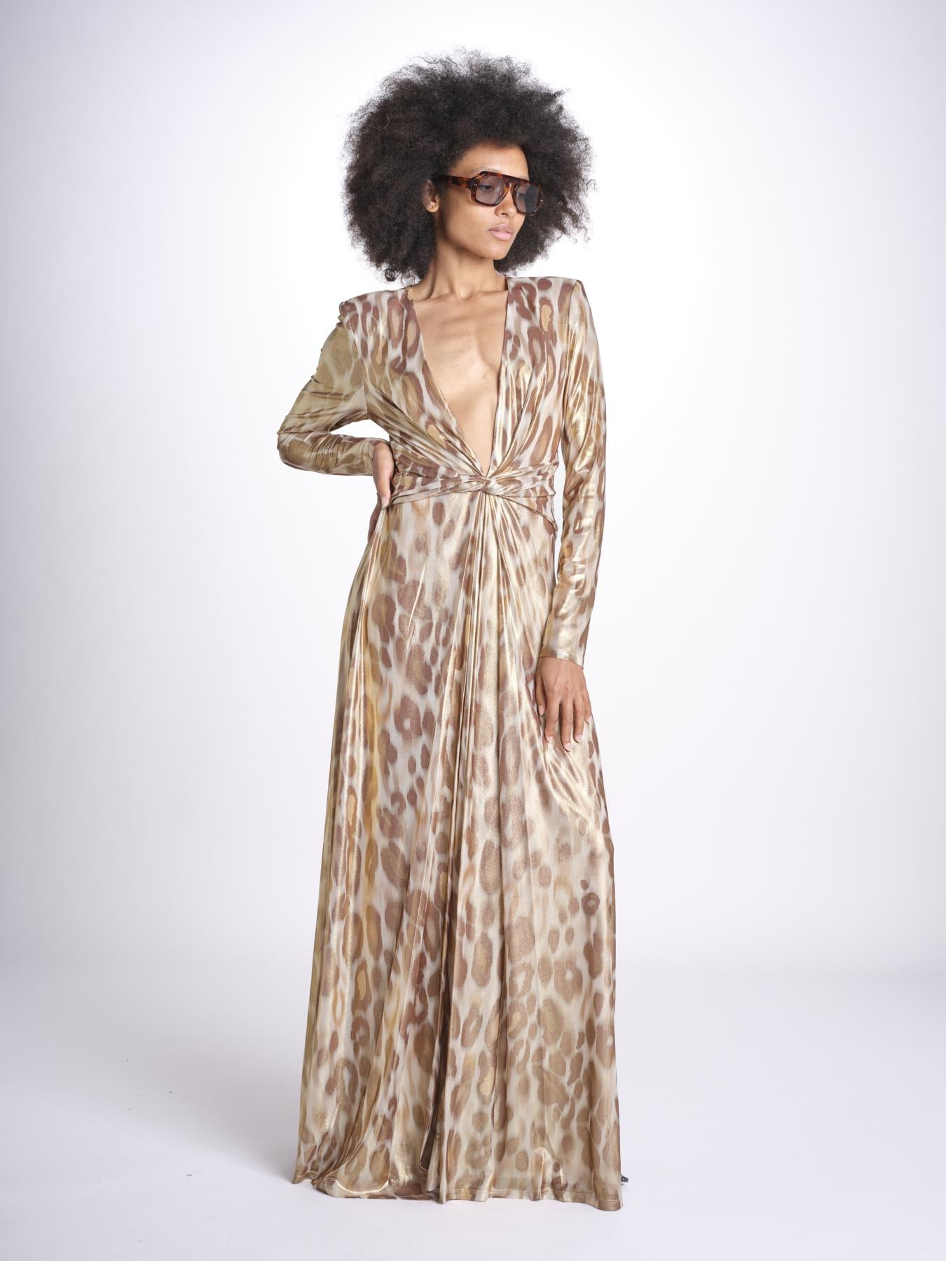 abito lungo con manica lunga PRINTED MARTINI E02263022 GOLD ANIMAL ramy brook 