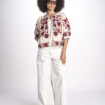 giacca con fiori ricamati GRETA JKT 747215 ECRU DK RED mabe 