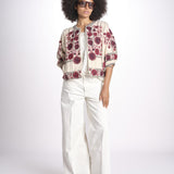 giacca con fiori ricamati GRETA JKT 747215 ECRU DK RED mabe 