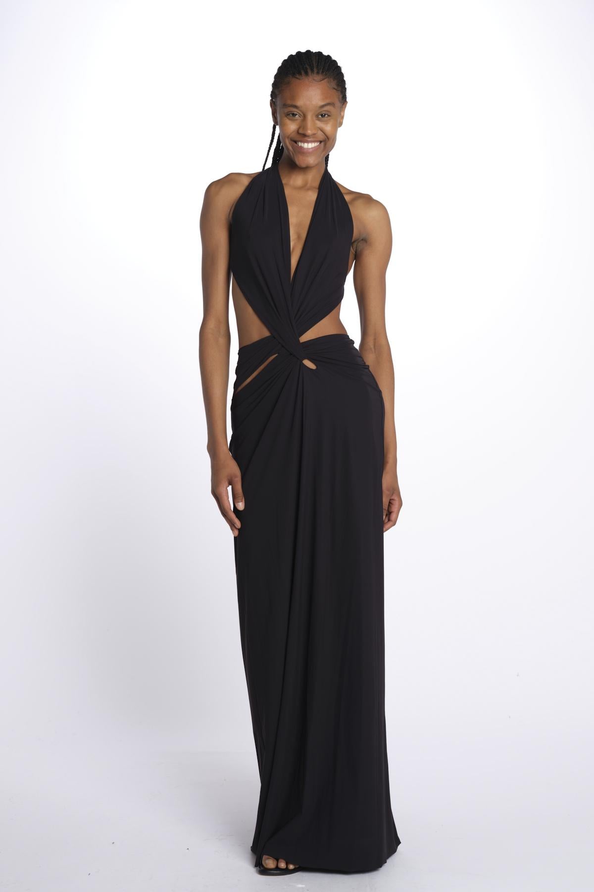 KALISA abito maxi con twist frontale KALISA DEEP BLACK amazuìn 