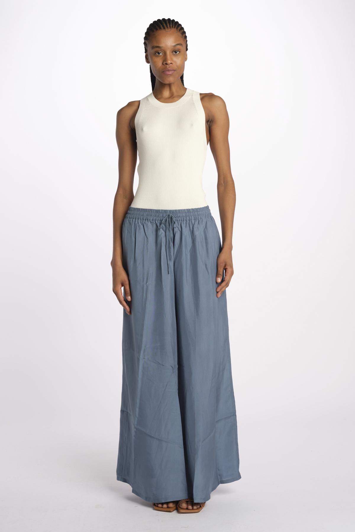 PALAZZO pantaloni in seta  by milaura. BE24252PANT GREY BLU benaras soleil 