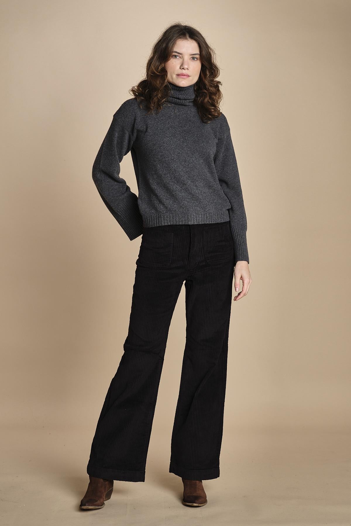 pantalone a zampa con taschine FAUVE WX BLACK fam 