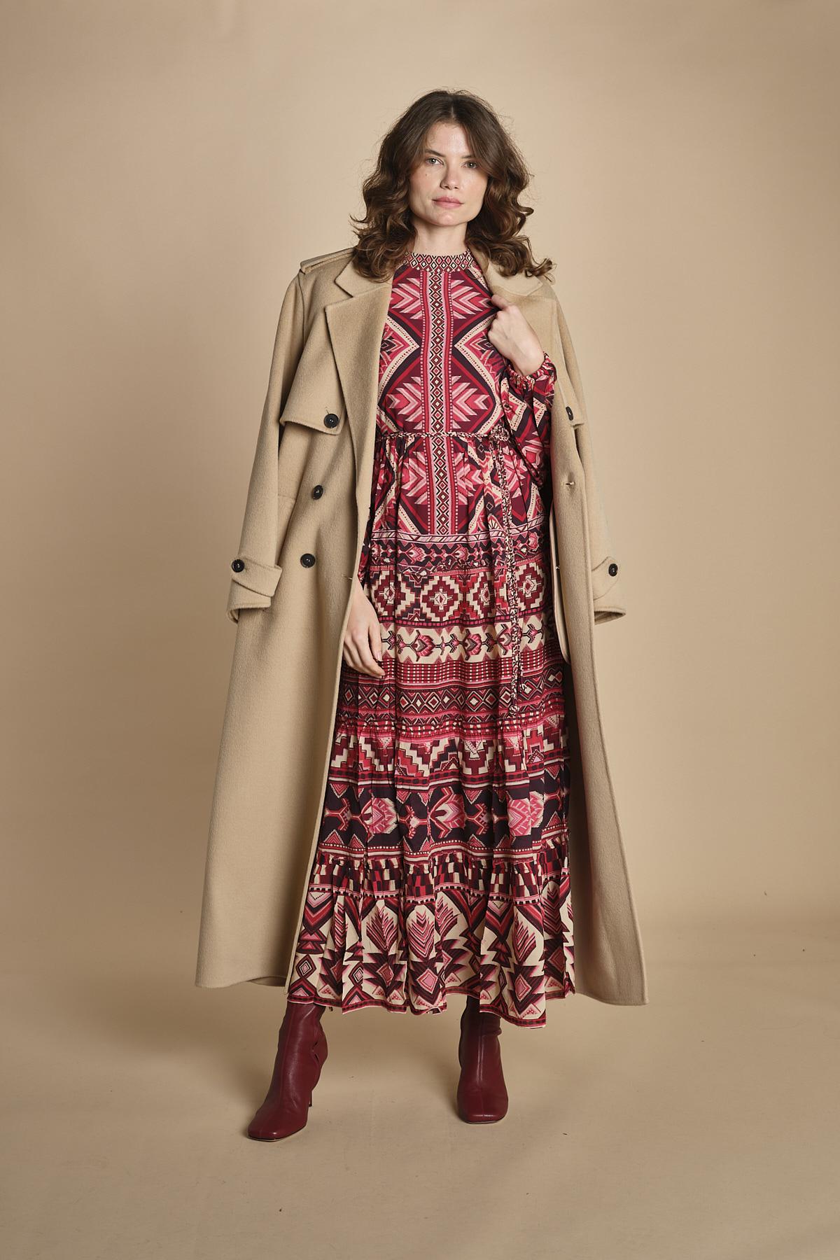 abito lungo con stampa geometrica GRAPHIC AINIKA 339938 RED farm rio 