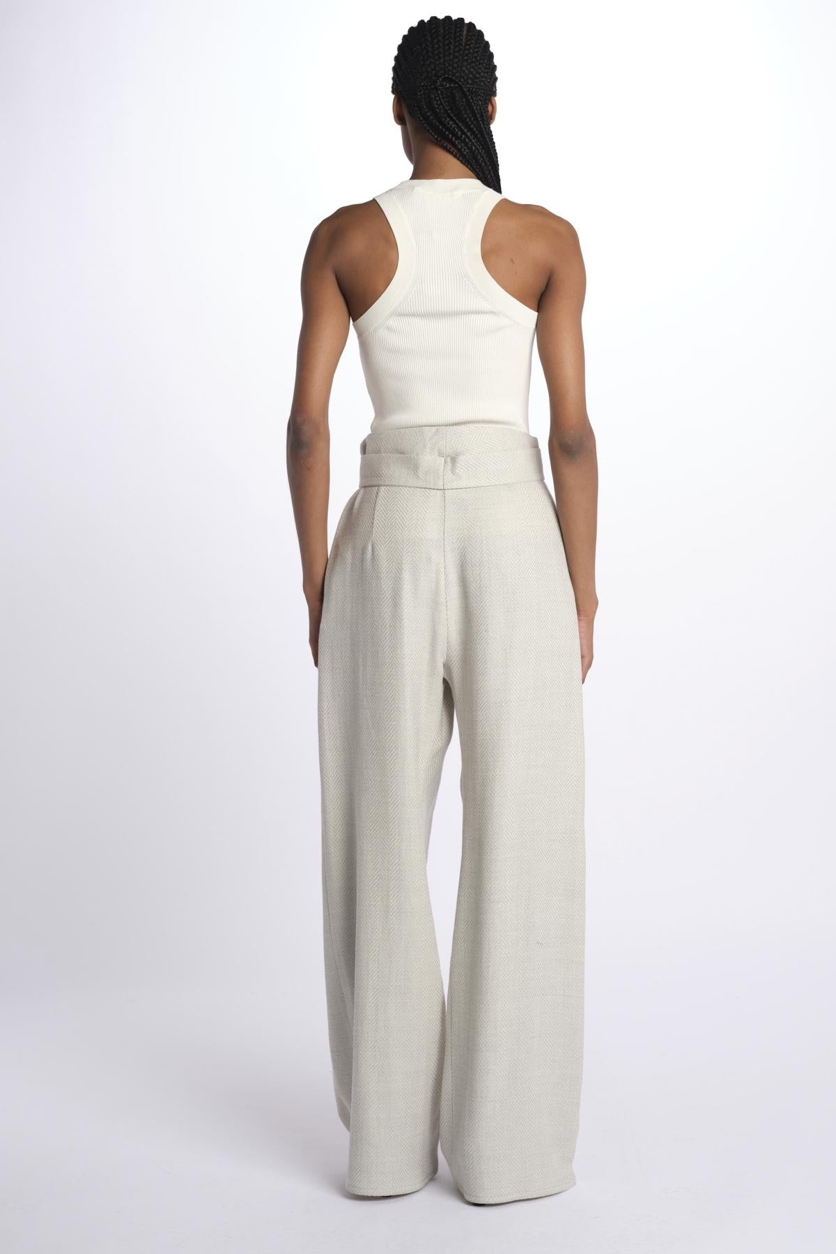 2310 pantaloni wide leg  con cintura spigato 2310 SILVER GREY dusan 