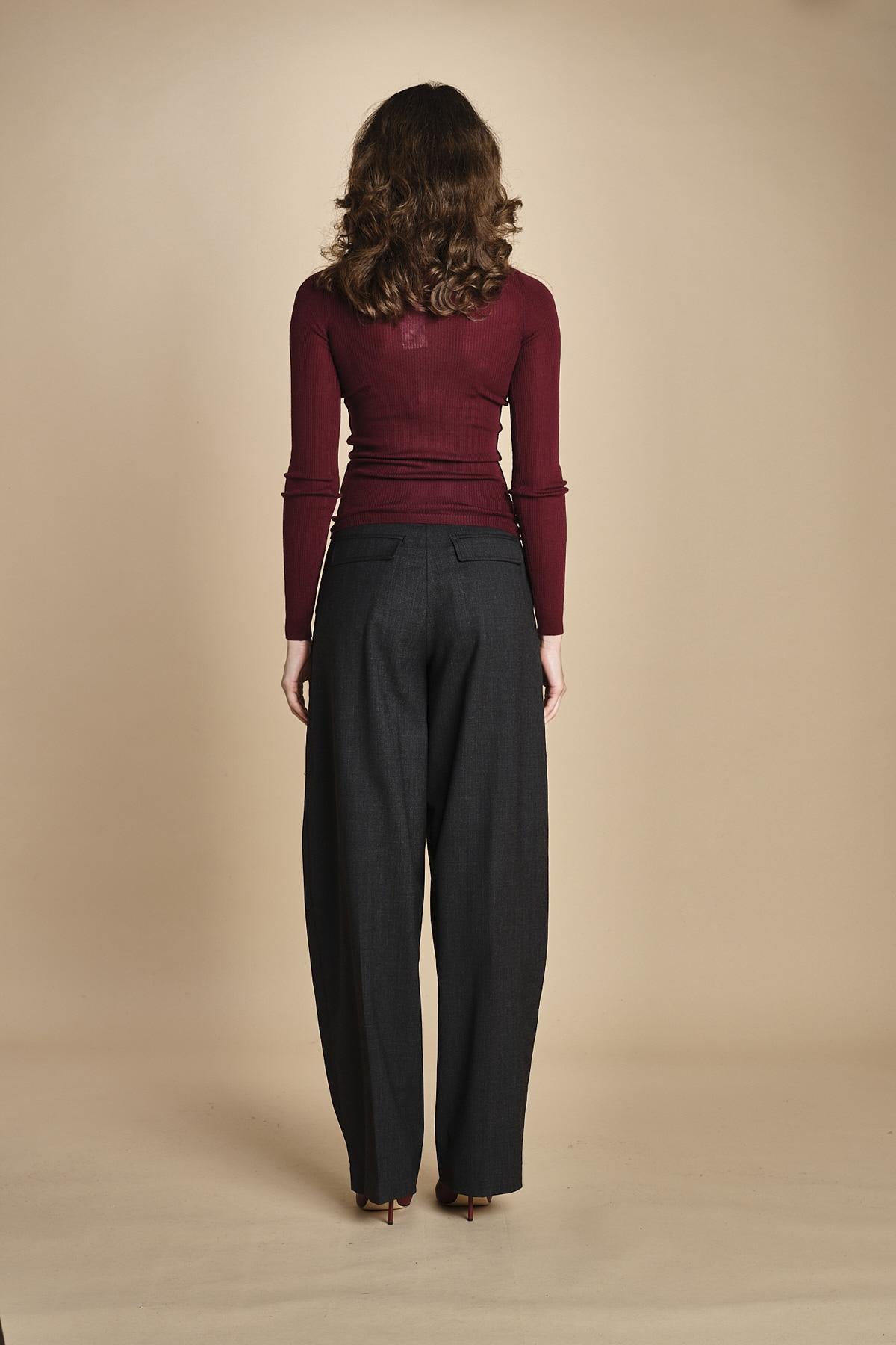 girocollo a costine manica luna in lana merino LAU30 E14015 BORDEAUX milaura 