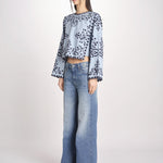 camicia m/l piu ricamo fiorellini 113 BLU sea ny 
