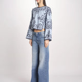 camicia m/l piu ricamo fiorellini 113 BLU sea ny 