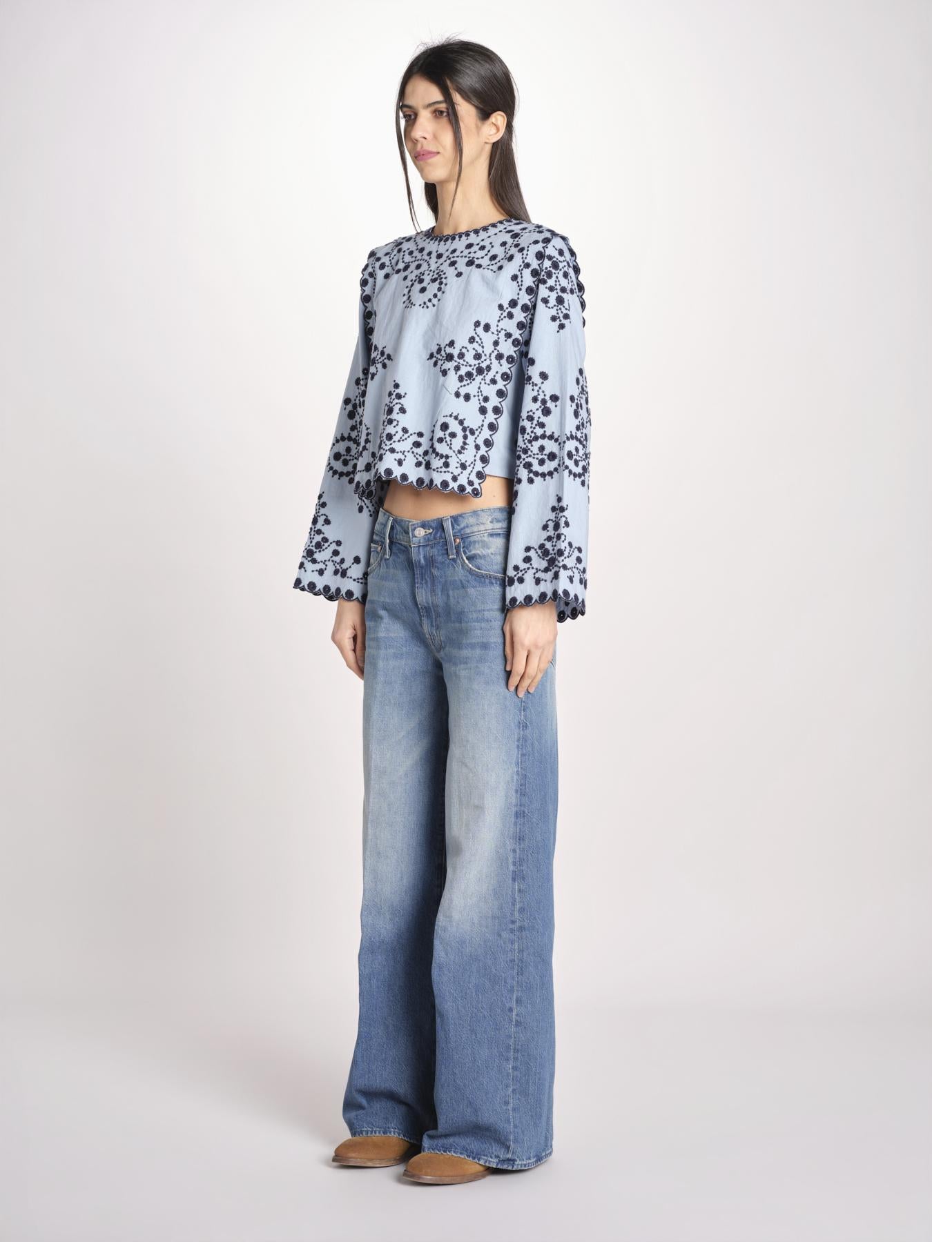 camicia m/l piu ricamo fiorellini 113 BLU sea ny 