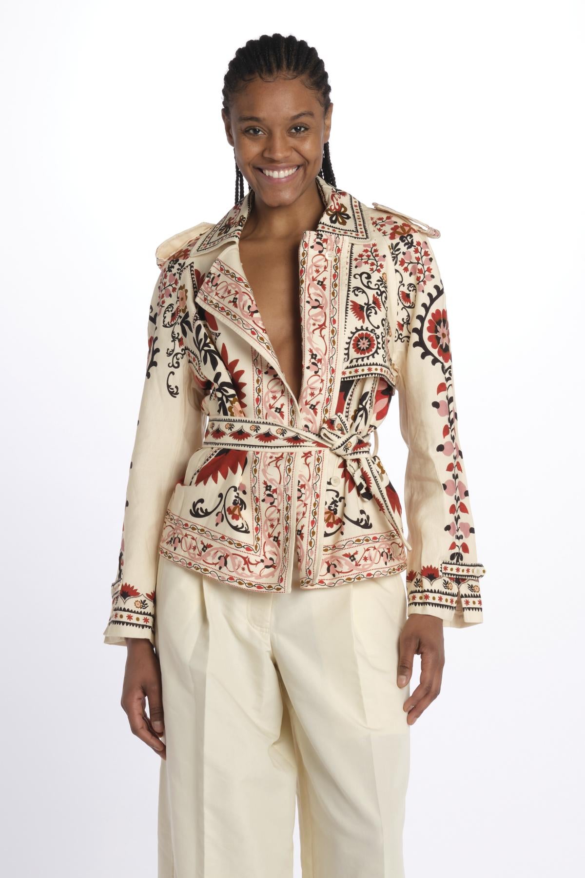 Giacca CASHEW MANDALA trench stampa fiori 329708 CREAM farm rio 