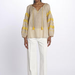 BYBLOS camicia manica ricamata by milaura. BE22293A BEIGE YELLOW benaras soleil 