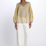 BYBLOS camicia manica ricamata by milaura. BE22293A BEIGE YELLOW benaras soleil 