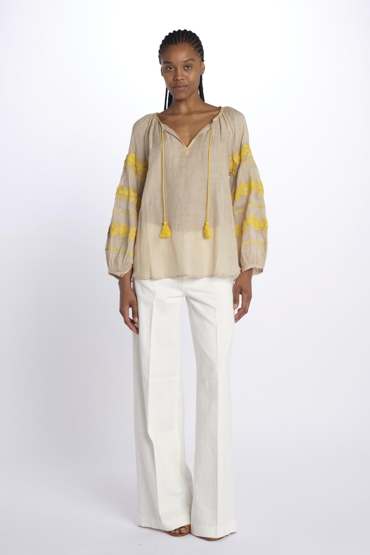 BYBLOS camicia manica ricamata by milaura. BE22293A BEIGE YELLOW benaras soleil 