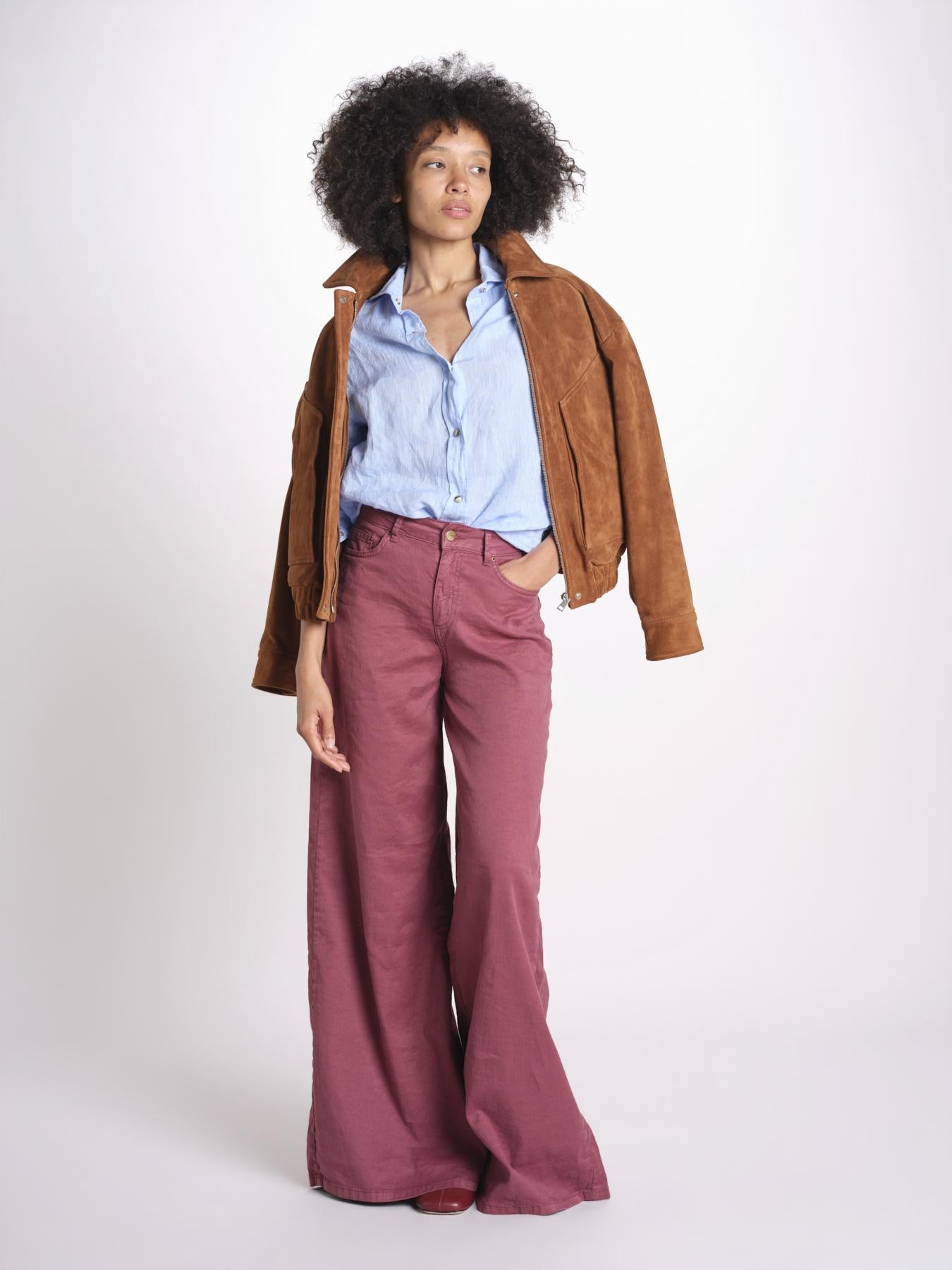 pantalone 4 tasche in misto lino SERENA XML01 197 BORGOGNA ps don't forget me 