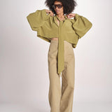 ALISS camicia cropped in seta con manica a sbuffo ALISS MJD10184141BI KHAKI jejia 