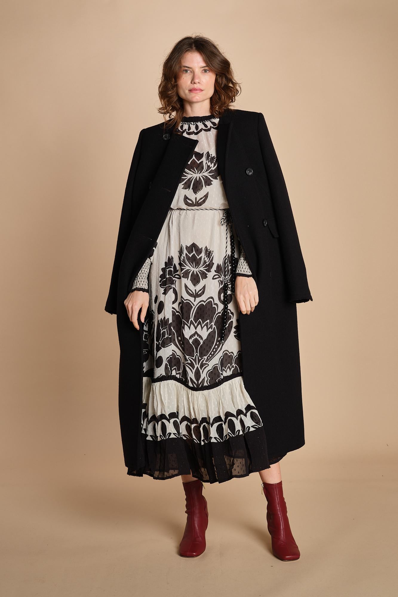 abito lungo con stampa a fiori FLORA ARABESQUE 339998 CREAM farm rio 