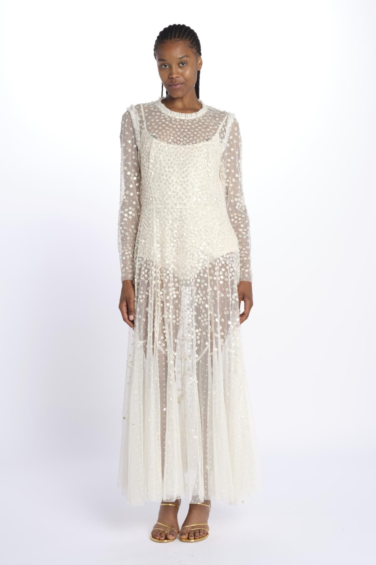 needle & tread LEILA DOT SHEER ANKLE GOWNCREAM