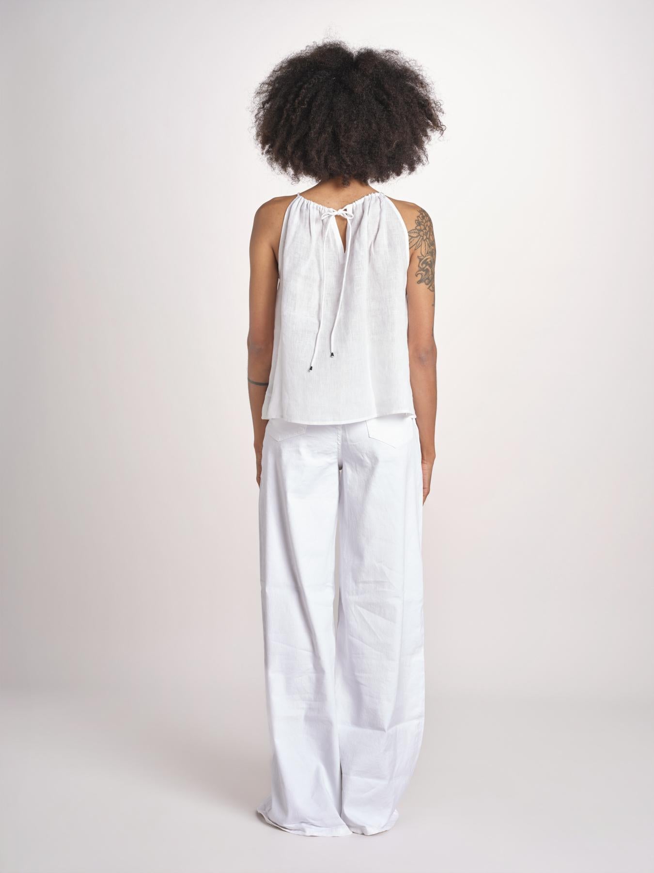 top con spalline ricamo giraffe BE25396 WHITE MULTI benaras soleil 