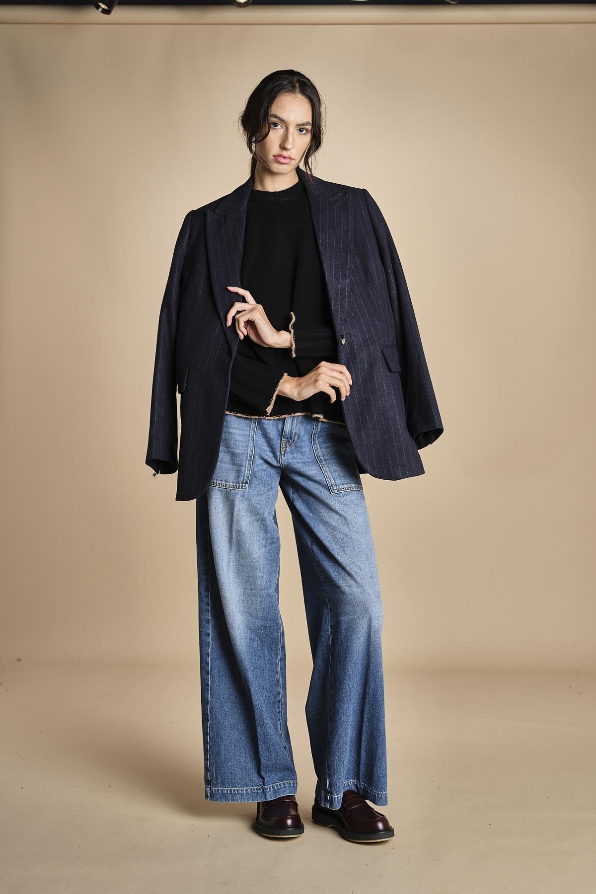 maglia girocollo over CLAUDIA GIROCOLLO NERO_CAMMELLO tenne' 