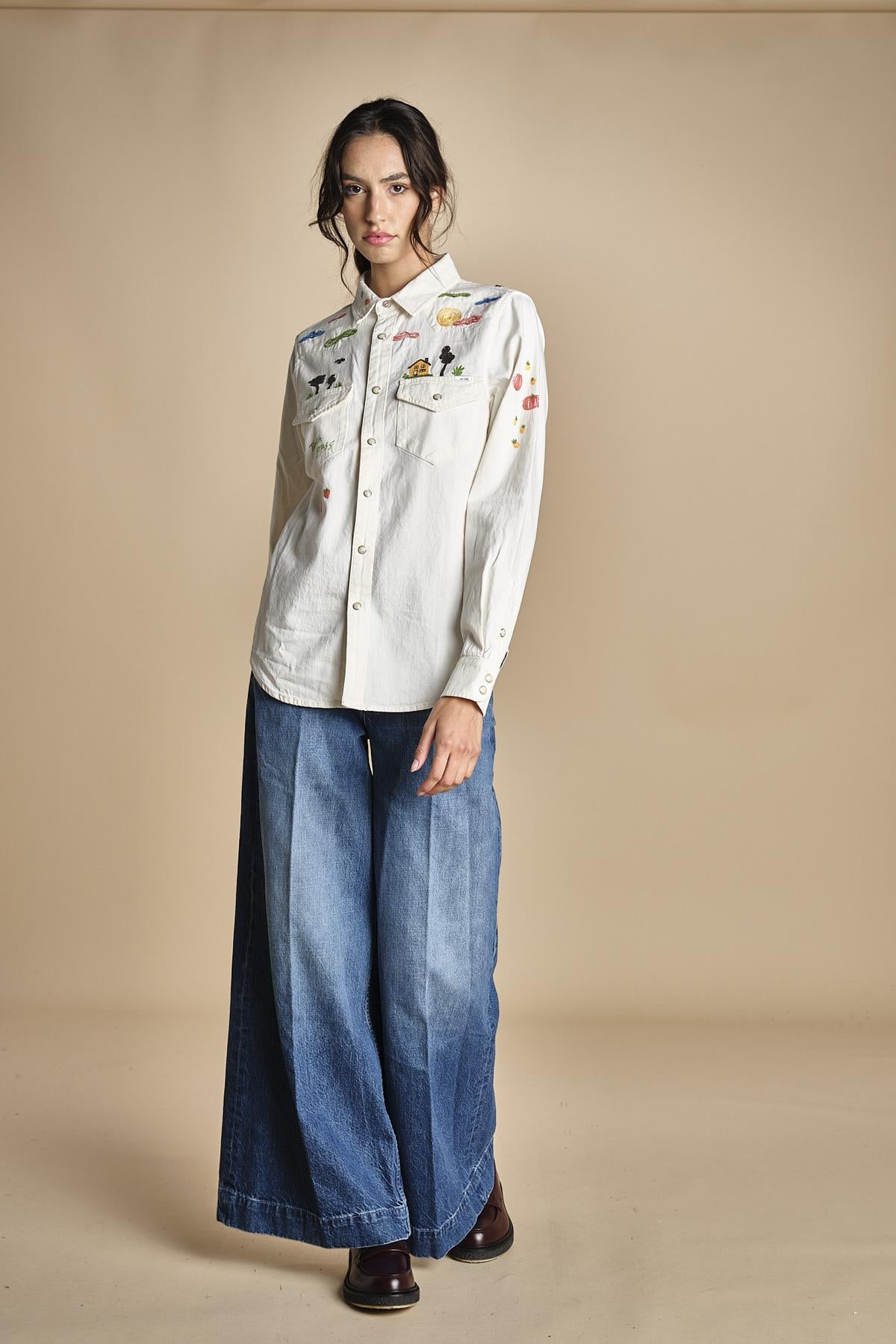 camicia denim con disegni ricamati 21126 THE ALL MY EXES 1494 mother 